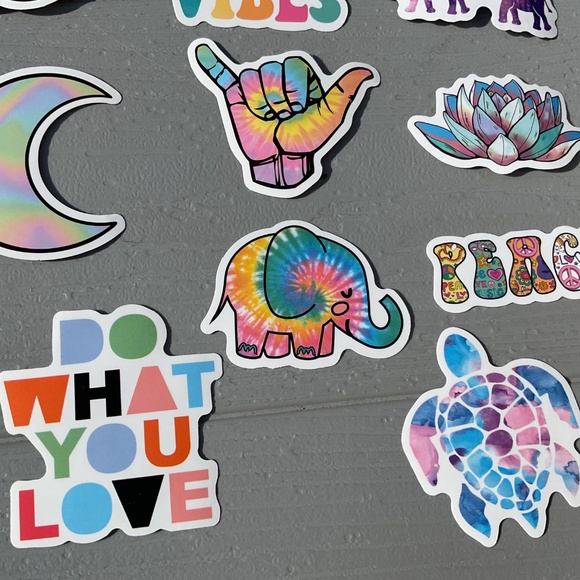 Boho Vinyl Stickers set of 10 New without tags Tie Dye design - Picture 3 of 6
